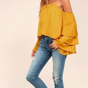 Satin mustard off the shoulder top